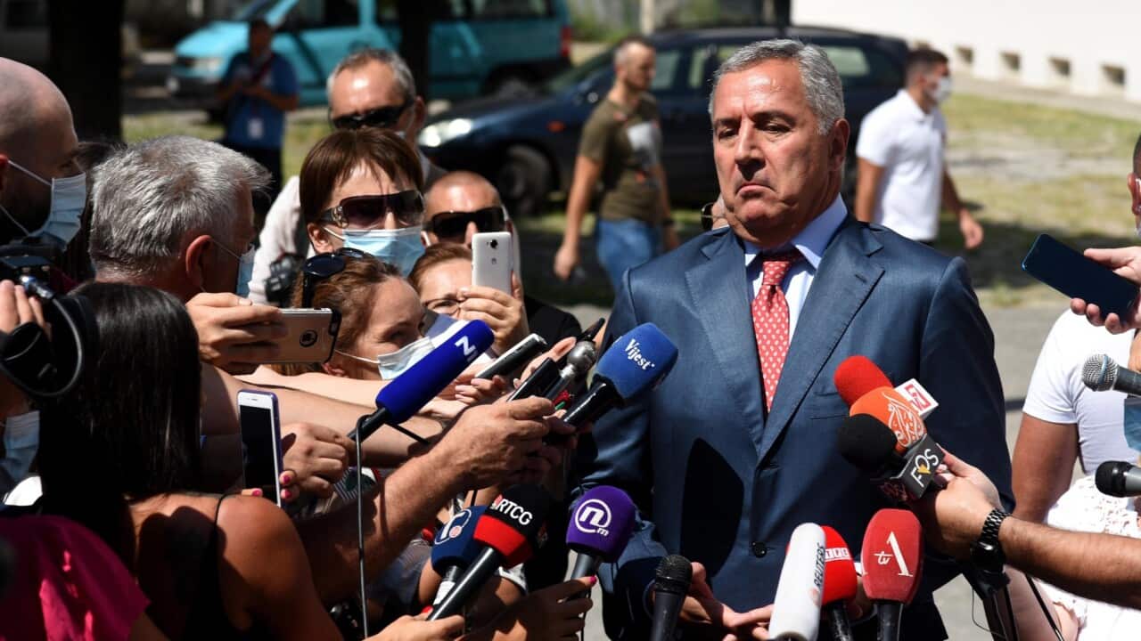 Montenegrian President and leader of the Democratic Party of Socialists (DPS) Milo Djukanovic is interviewed outside a polling station in Podgorica, Montenegro, 30 August 2020. Djukanovic and his party lost the election for the first time in 30 years