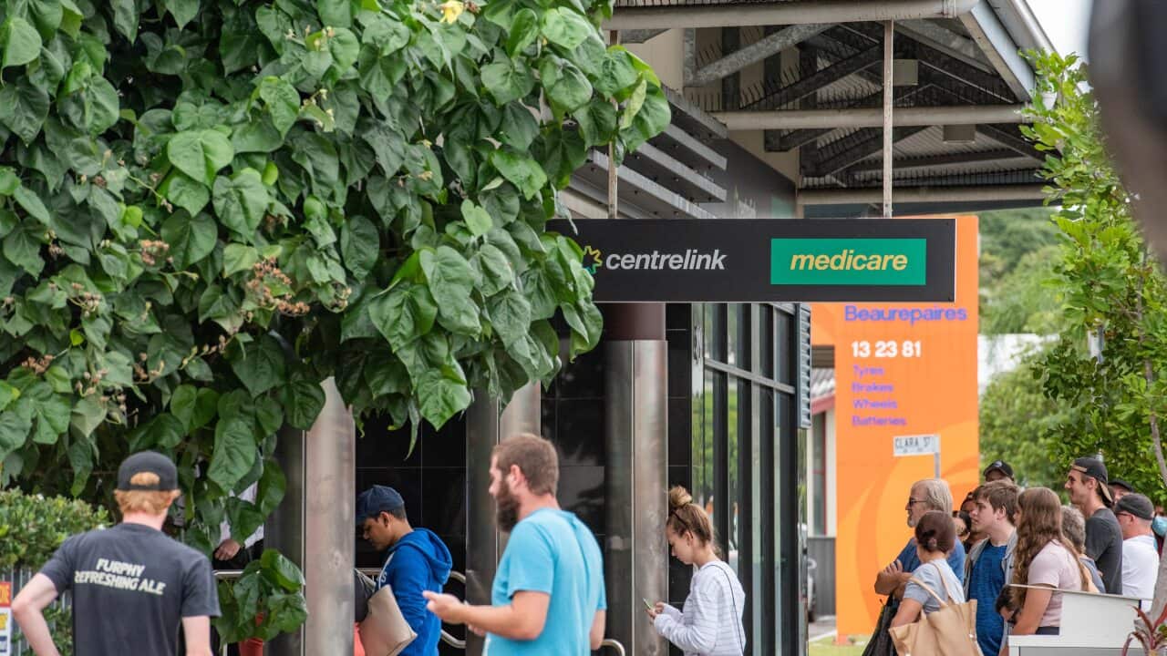 Australians queue at Centrelink during covid-19 pandemic