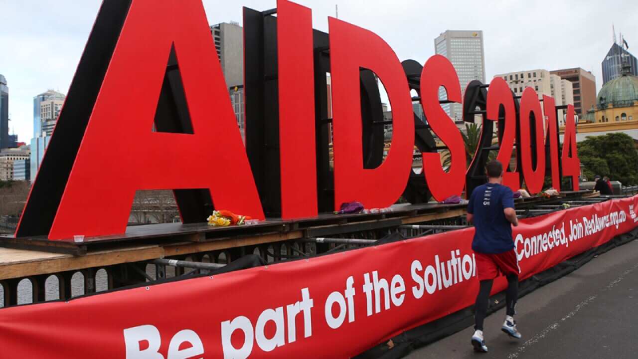 Aids 2014 conference sign in Melbourne.
