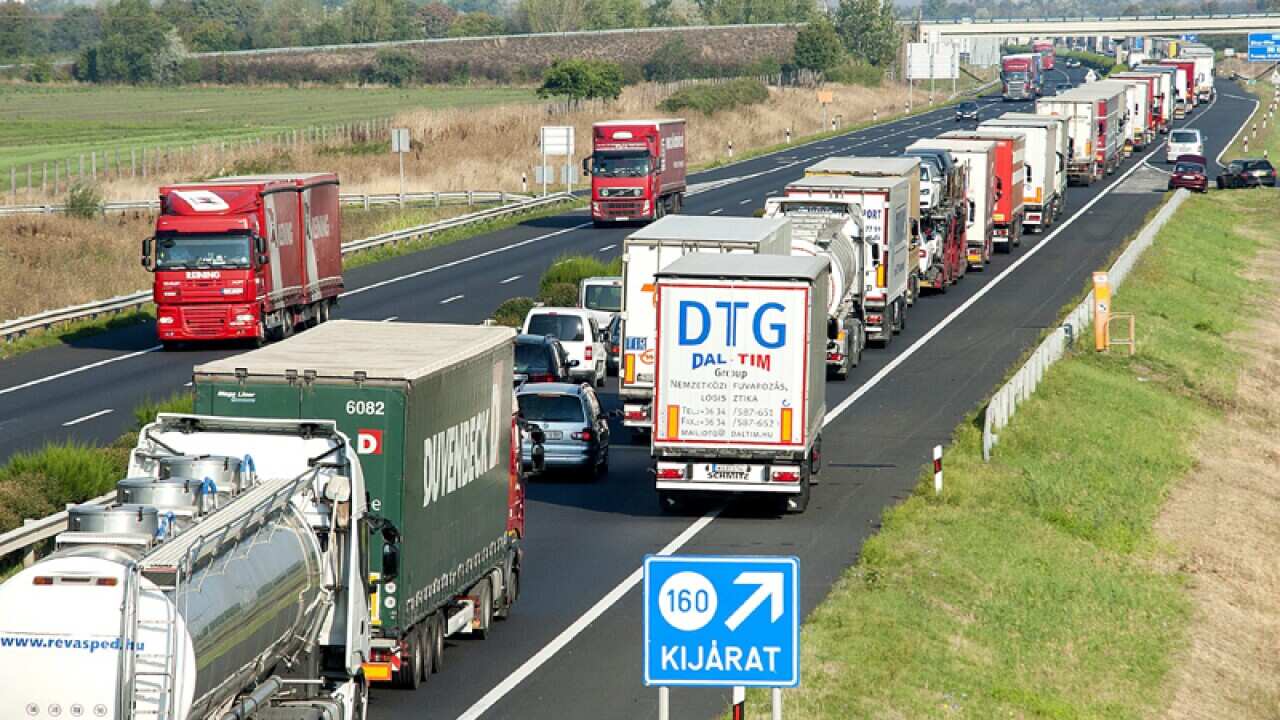 A long queue of vehicles.