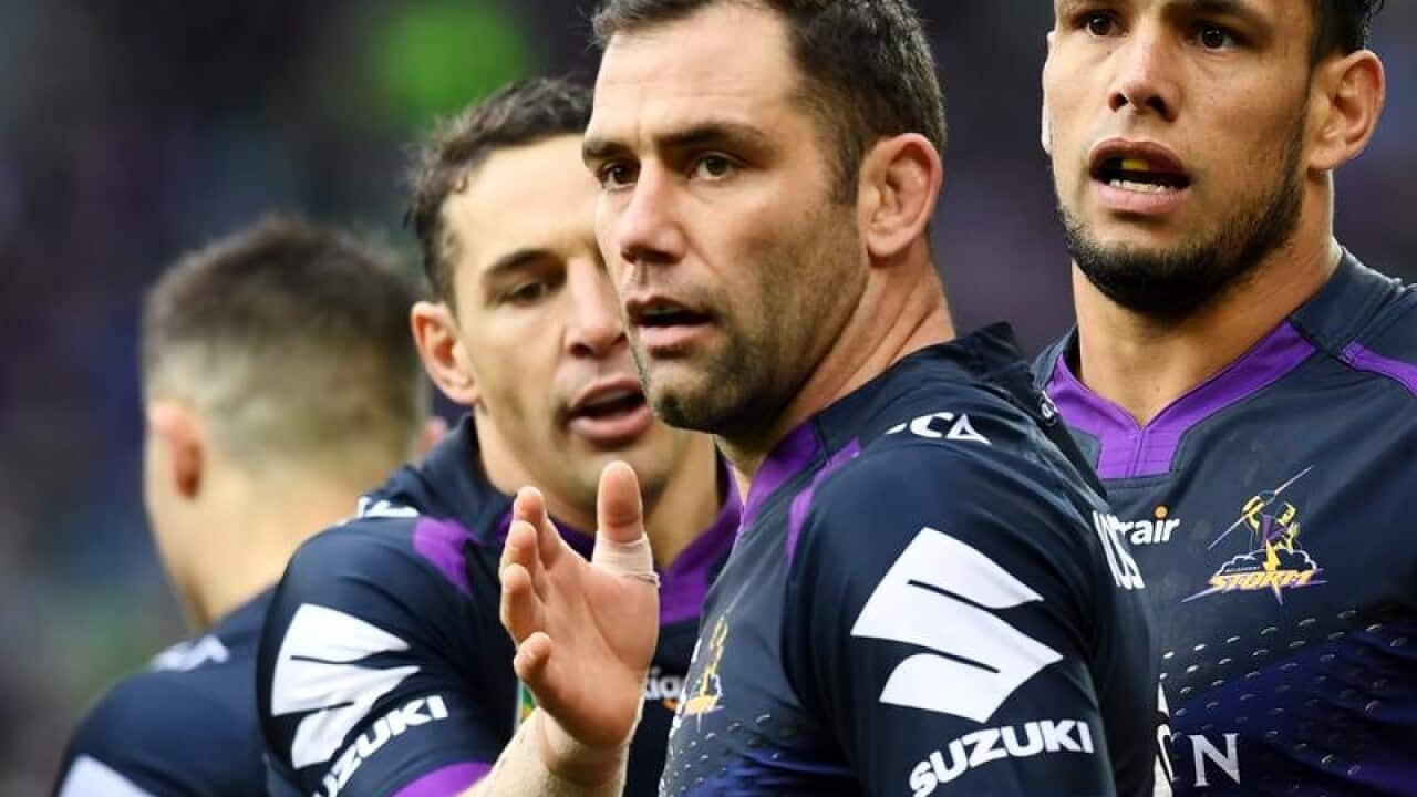Storm trio Billy Slater, captain Cameron Smith and Will Chambers
