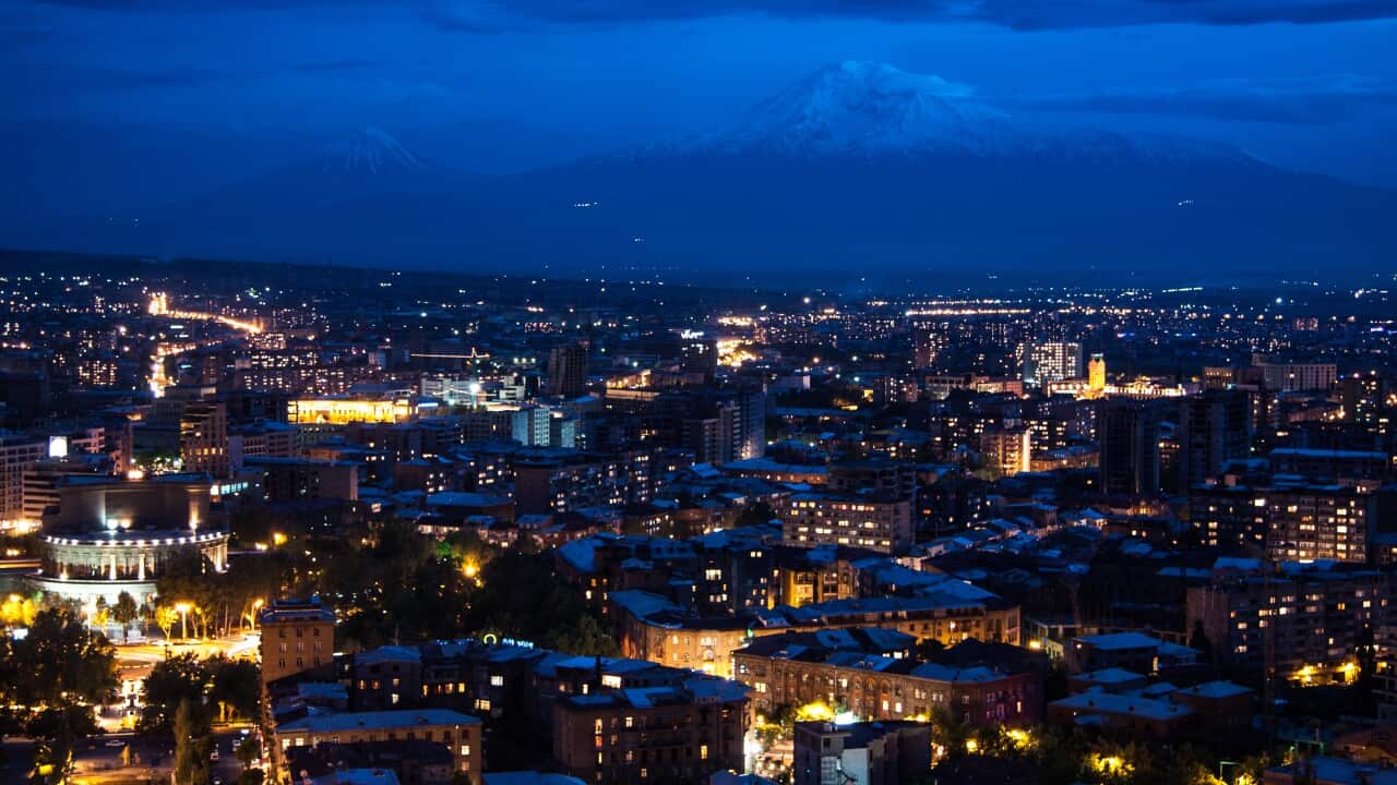 Night View of Yerevan and Mt. Ararat from Cascade, Armenia