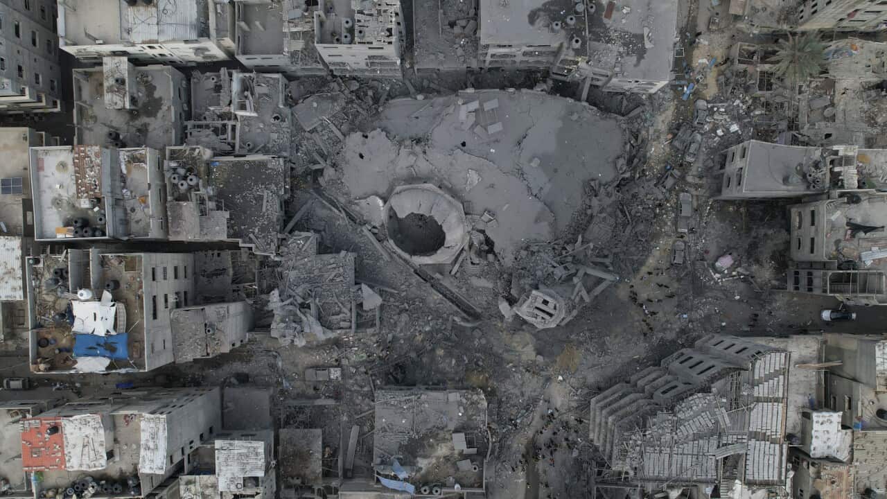 A rubble of buildings destroyed in an Israeli airstrike
