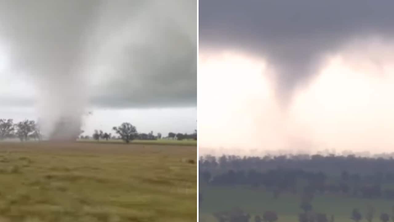 A composite image of two tornadoes next to each other
