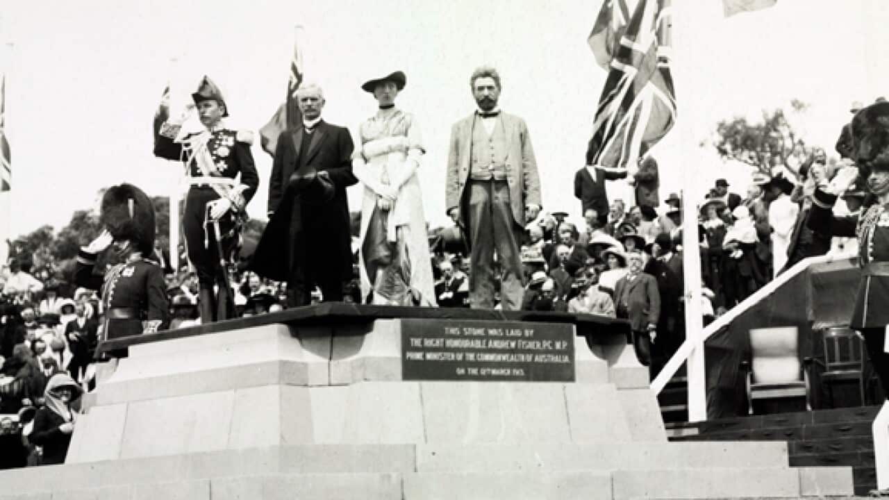 Lady Denman naming the Federal City "Canberra" on 12 March, 1913.