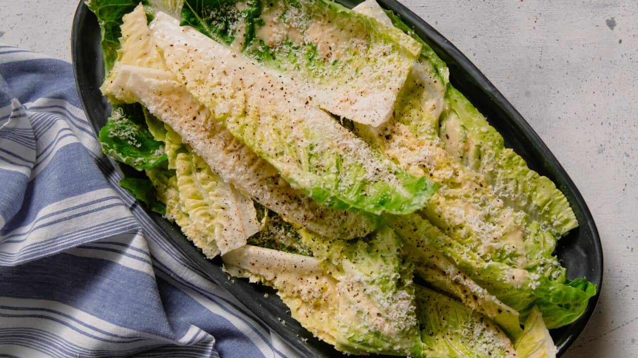 Cos lettuce with tahini & parmesan dressing