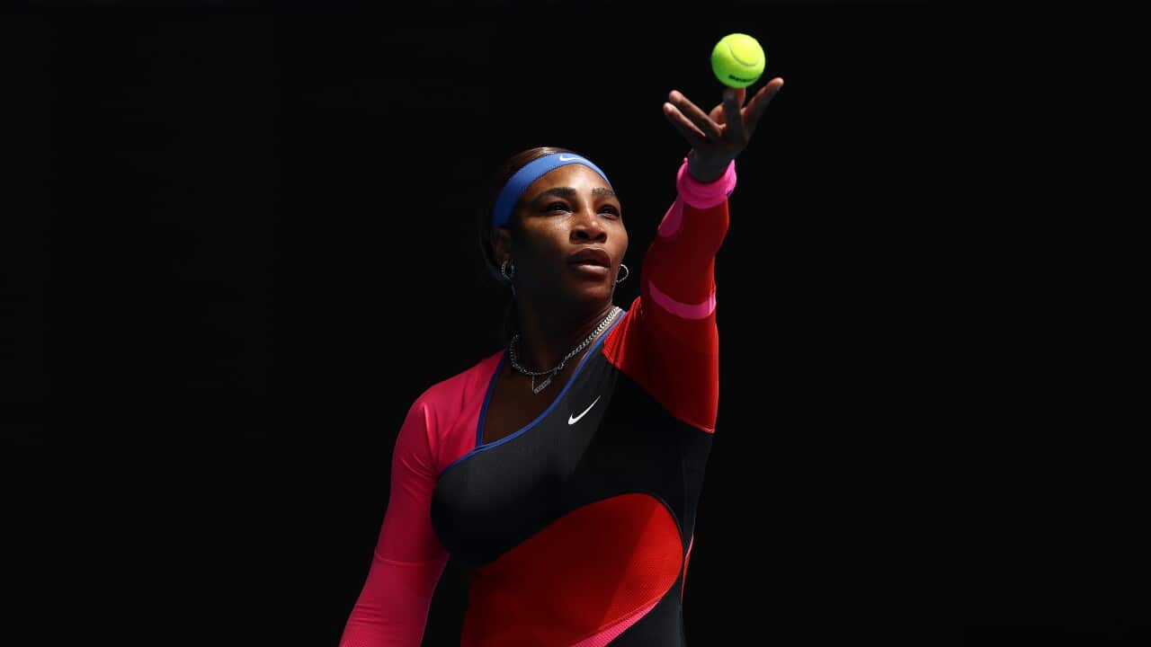 Serena Williams during day one of the 2021 Australian Open at Melbourne Park in February 2021 in Melbourne.