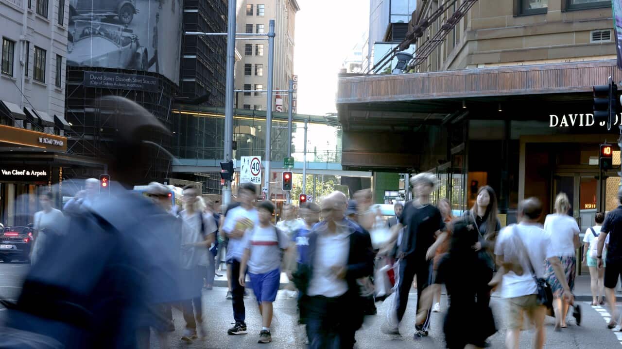 Stock Photo: A street crowd in Sydney. Thursday, March 16, 2023.