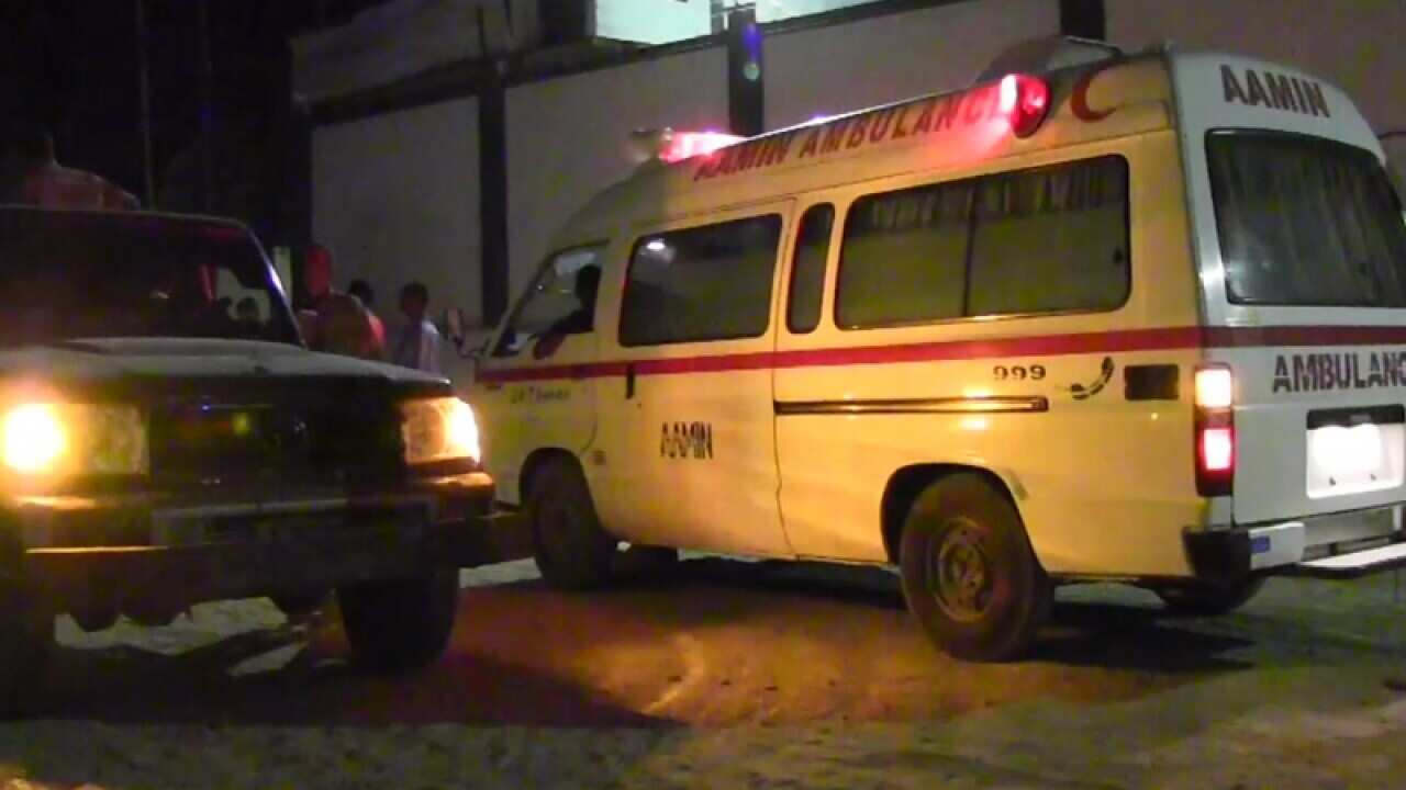 Emergency services at the scene of an attack on a Somali restaurant