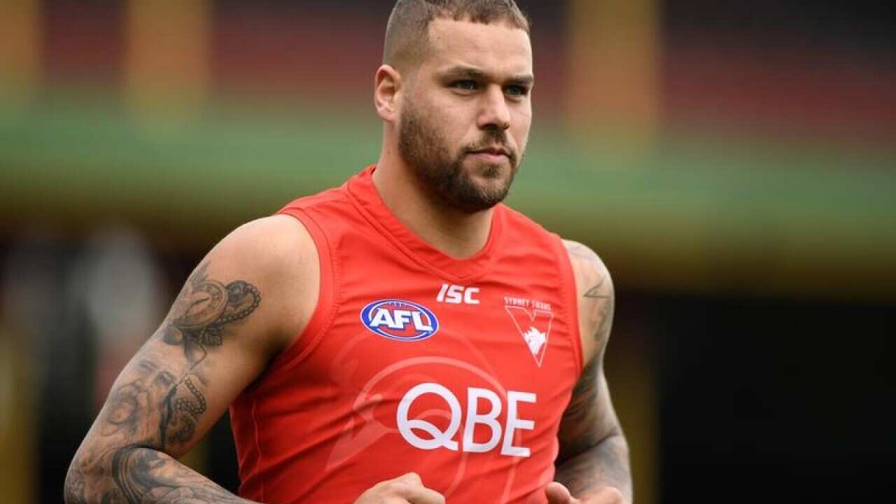 File image of Lance Franklin of the Swans during a training session.