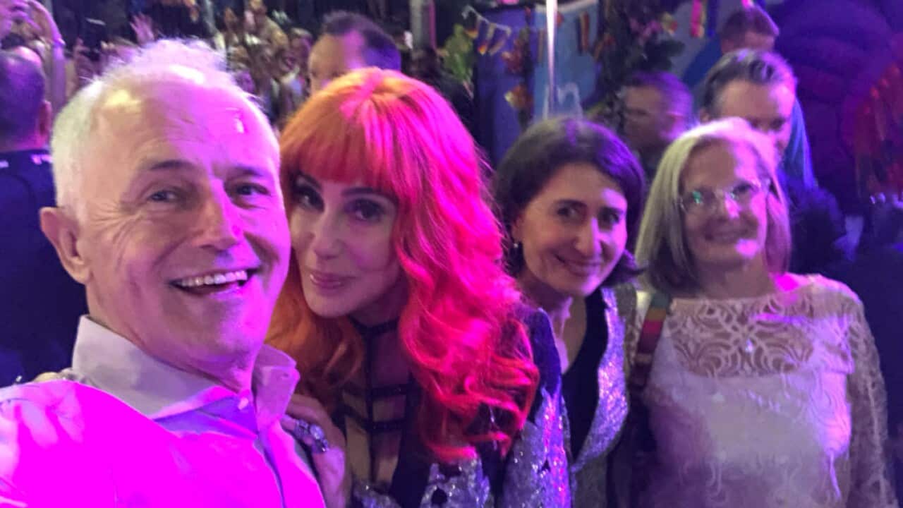 Prime Minister Malcolm Turnbull with Cher at the Sydney Mardi Gras.