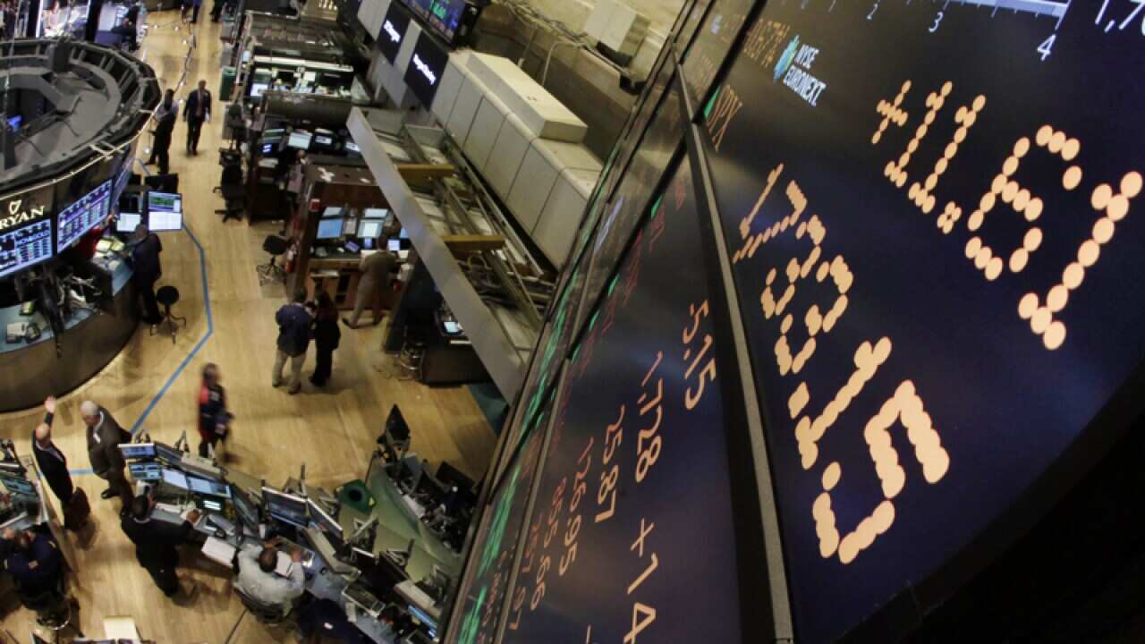 A board above the trading floor of the New York Stock Exchange