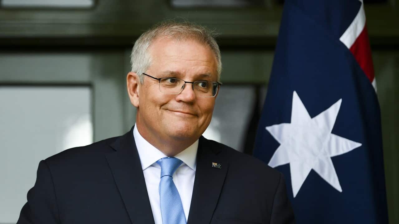 Australian Prime Minister Scott Morrison speaks to the media during a press conference at the Lodge in Canberra, Friday, October 1, 2021. (AAP Image/Lukas Coch) NO ARCHIVING
