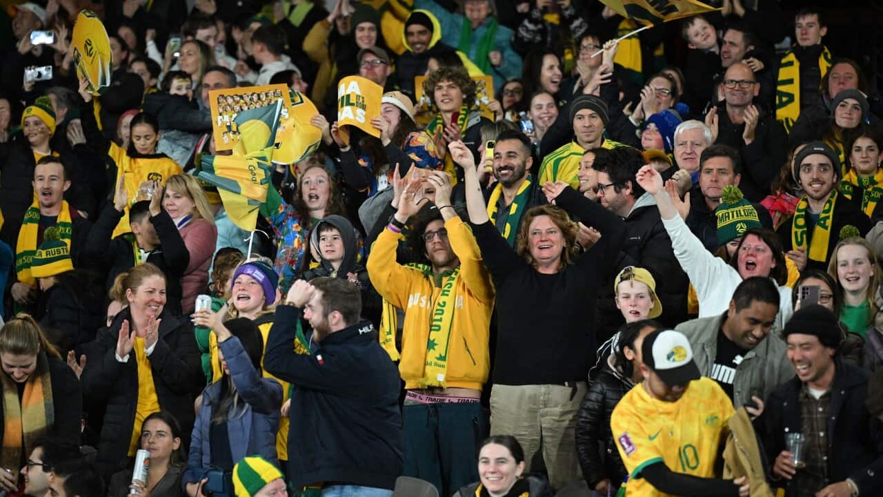 Matildas fans show support during a 'Send Off Match' between Australia and France at Marvel Stadium in Melbourne, ahead of the FIFA Women's World Cup 2023. (AAP Image, James Ross)