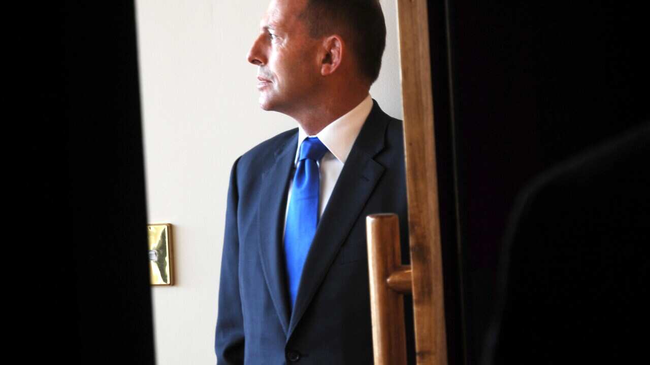 Australian Prime Minister Tony Abbott attends the Tasmanian Liberal Party State Conference, Saturday, Sept. 5, 2015. (AAP Image/Andrew Drummond)