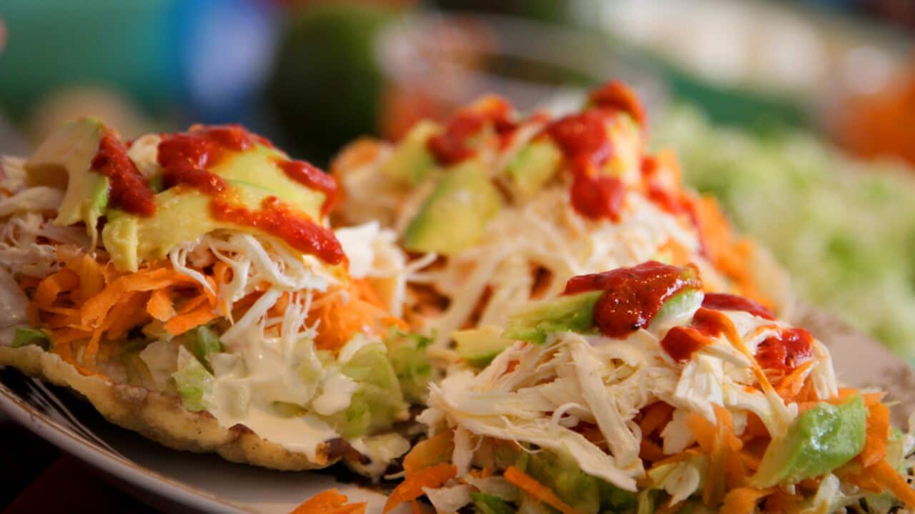 Chicken tostadas (tostadas de pollo) | SBS Food