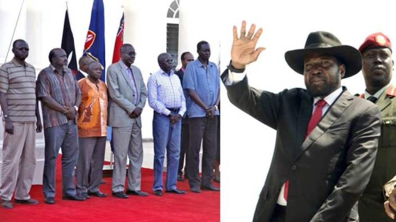 An enhanced image of President Kiir and the former detainees