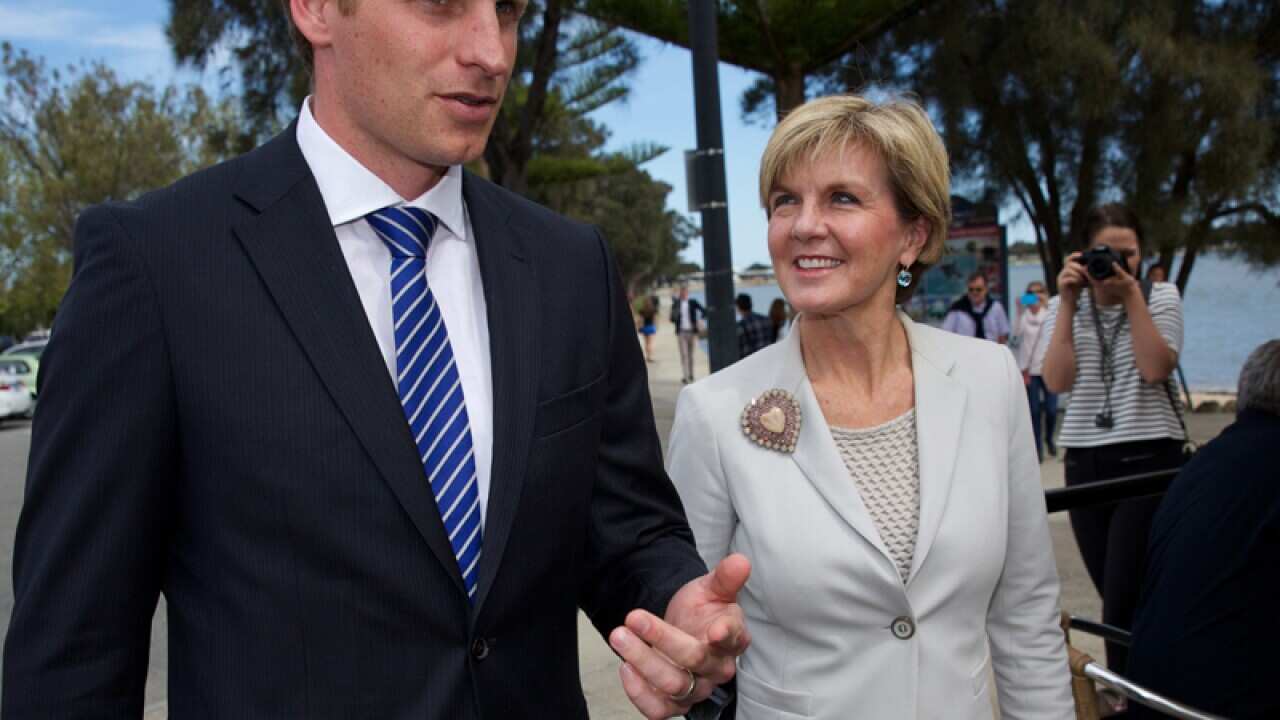 Minister Julie Bishop and Liberal candidate for Canning Andrew Hastie