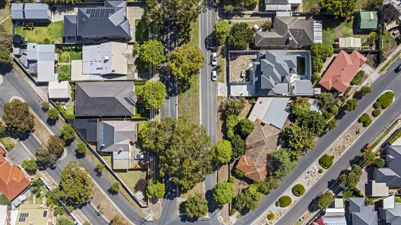 An aerial view of houses