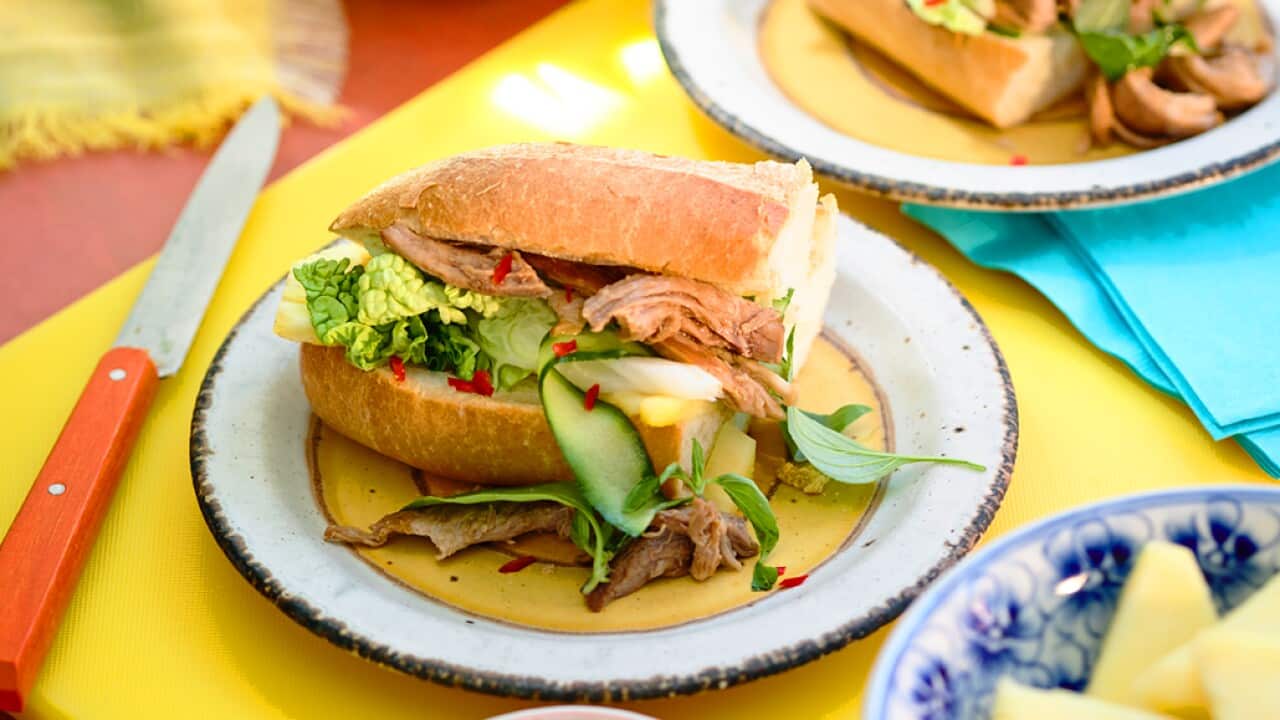 Pulled pork rolls with tangy pineapple slaw