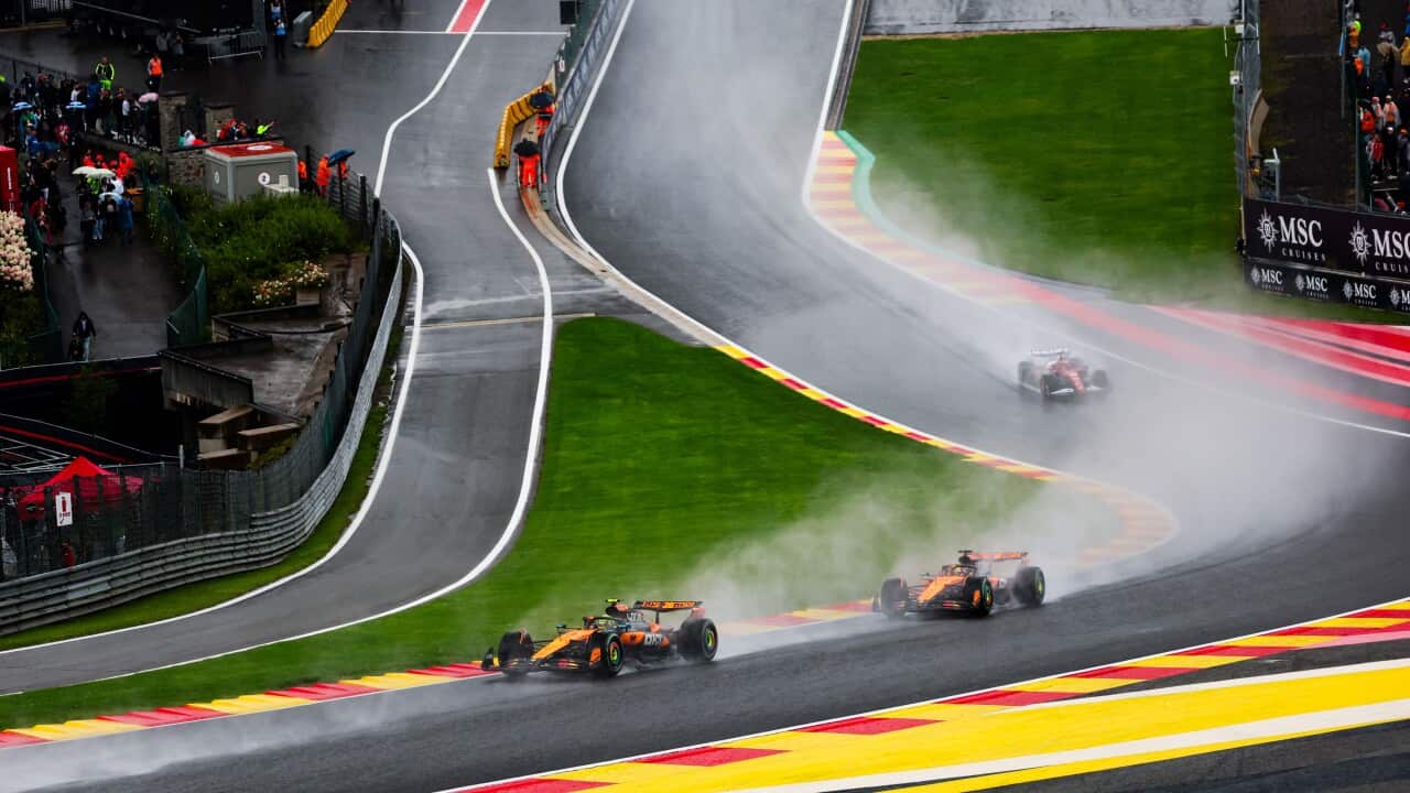 Oscar Piastri (AUS), Lando Norris(GBR) in action during the 2025 Formula 1 Belgian Grand Prix