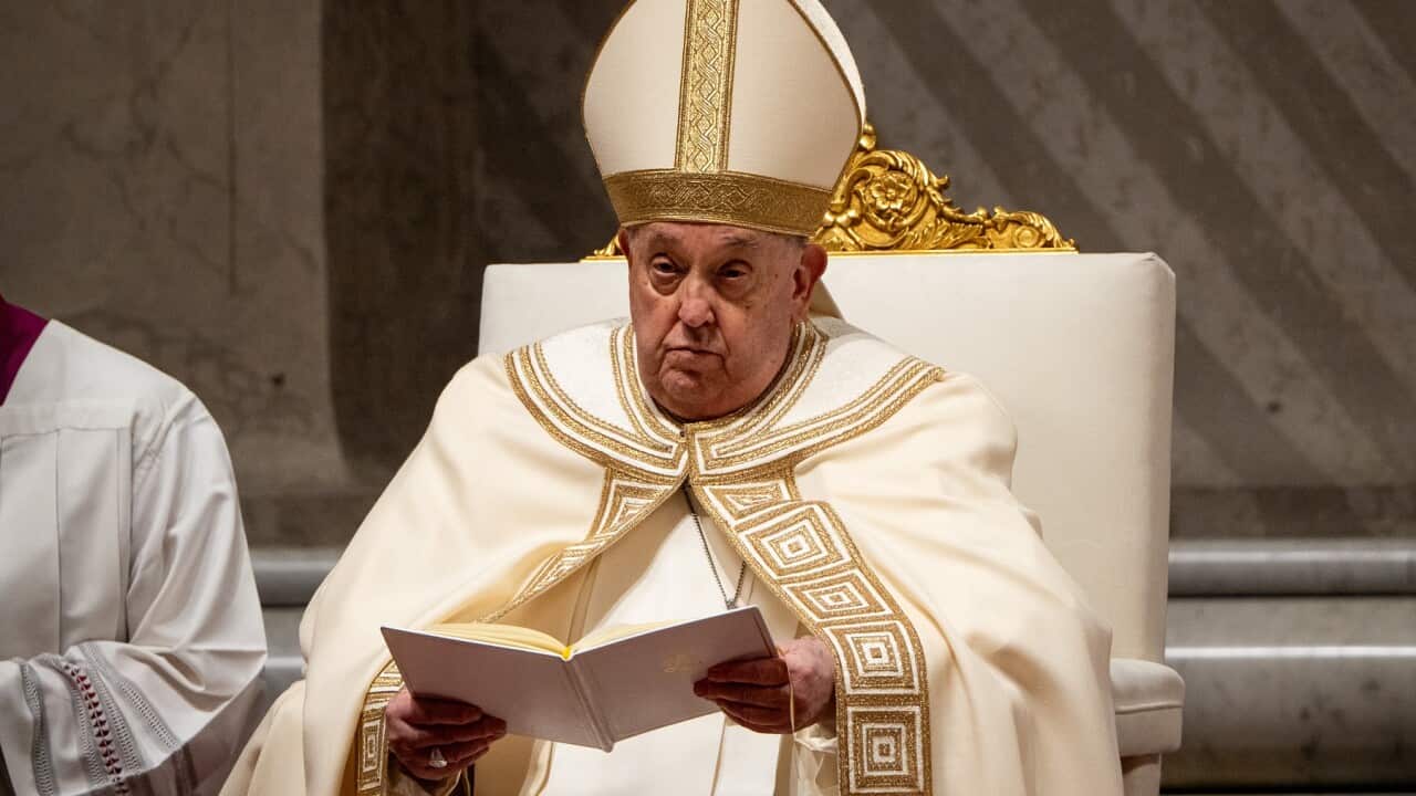 Pope Francis presides over First Vespers in Vatican.