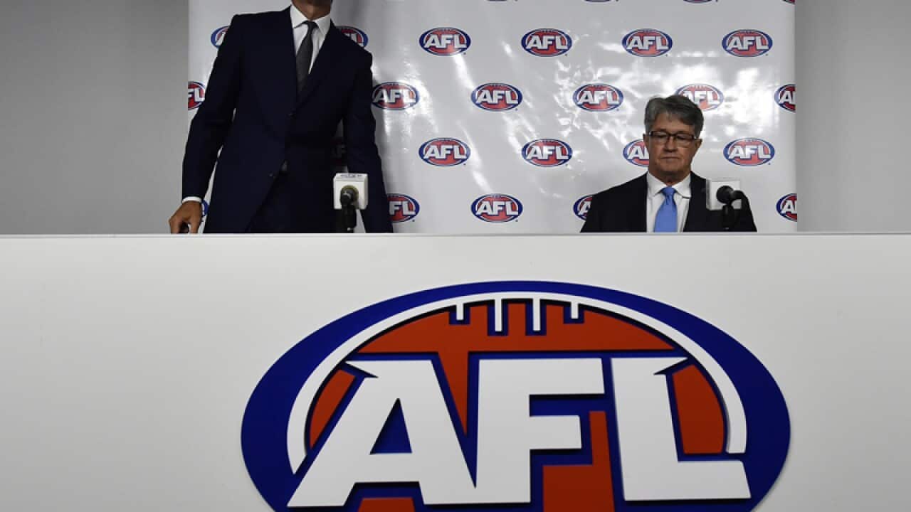 AFL CEO Gillon McLachlan (left) and Chairman Mike Fitzpatrick
