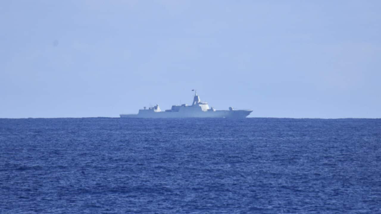 A large ship in the ocean.