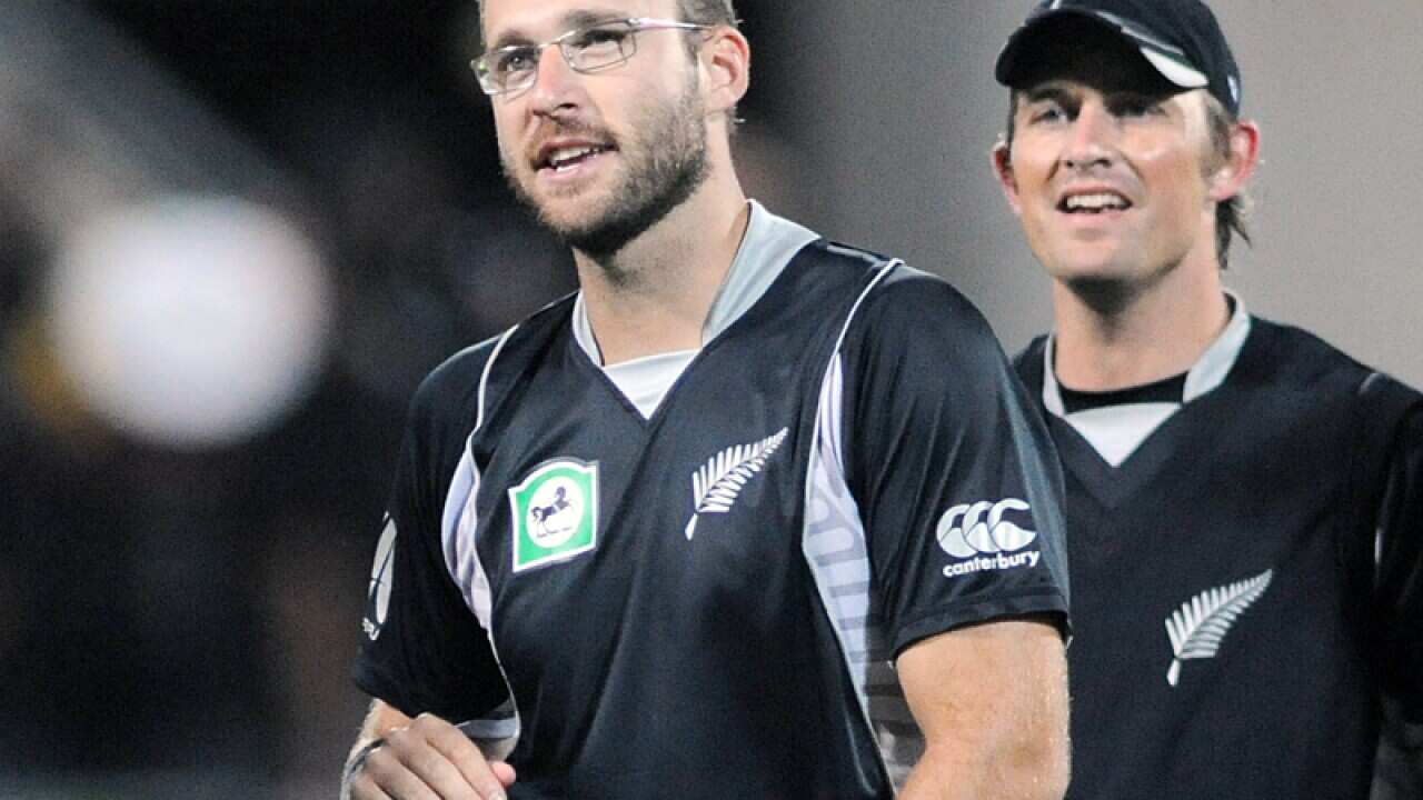 New Zealand's Daniel Vettori celebrates a wicket