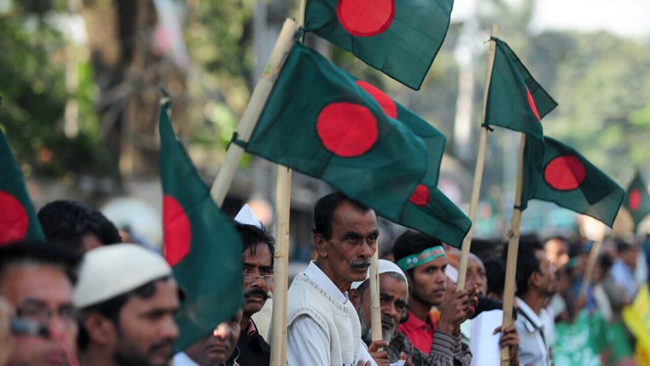 Supporters of the Bangladesh Awami league form a human chain