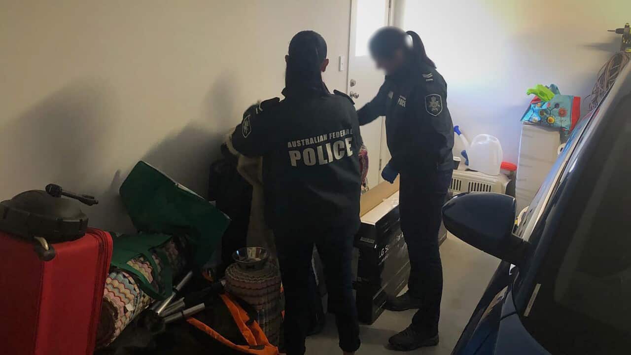 A supplied image of Australian Federal Police officers making an arrest as part of Operation Arkstone.