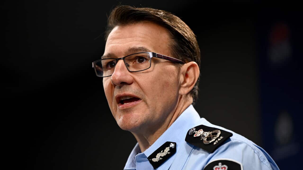 Australian Federal Police Commissioner Reece Kershaw speaks to media