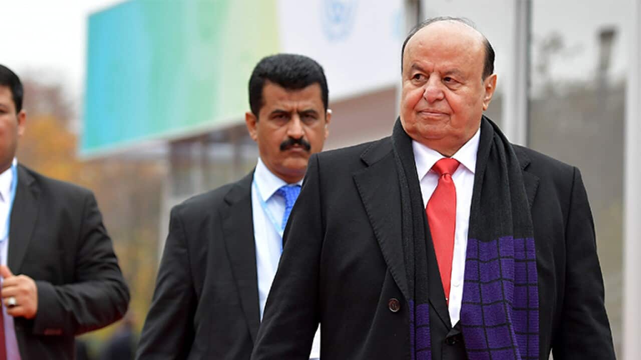 Abdrabbuh Mansour Hadi (R), the President of Yemen