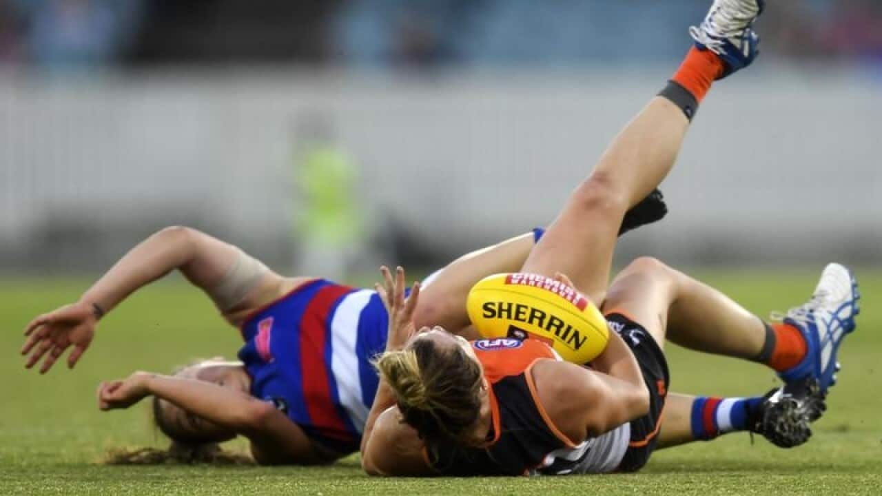 AFLW players in action.