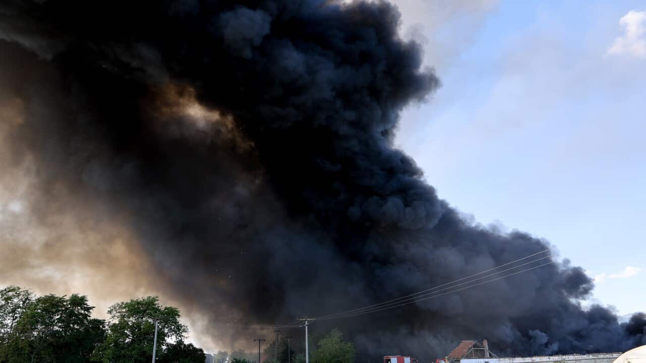 Thick smoke blankets Skopje as crews fight plastics factory fire