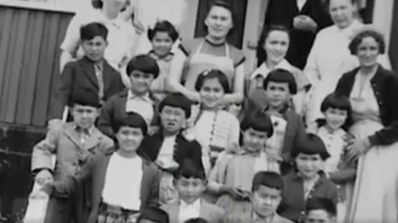 Some of the 22 children who were moved from Greenland to Denmark in the 1950s pictured at the orphanage in Greenland.