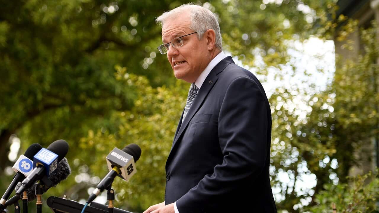 Prime Minister Scott Morrison addresses media at Kirribilli House in Sydney