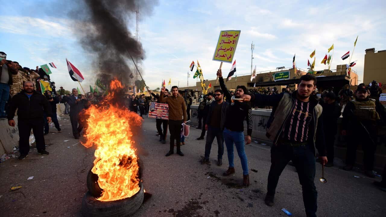 Protests in front of the US Embassy in Baghdad, Iraq