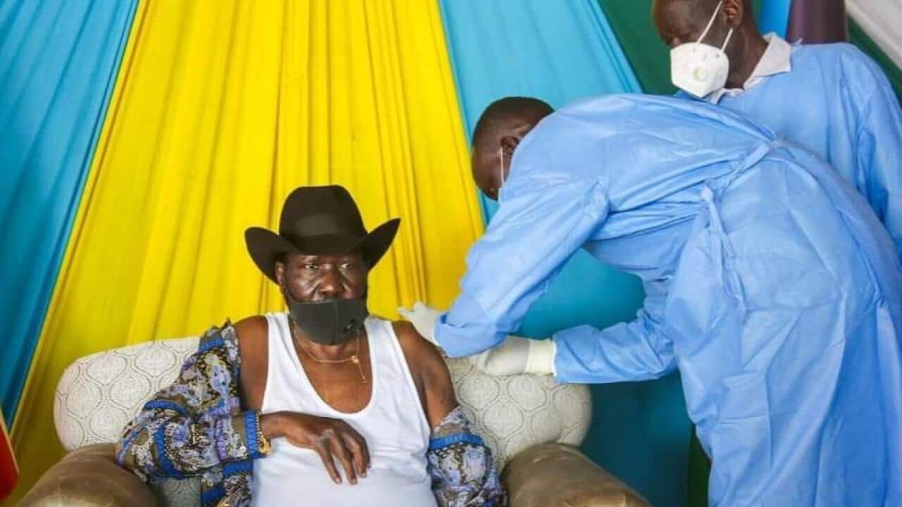 President Kiir being injected