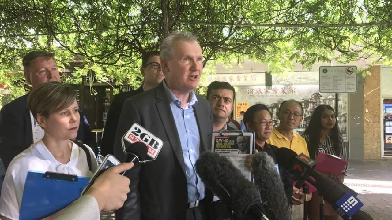 Tony Burke at a press conference in Eastwood