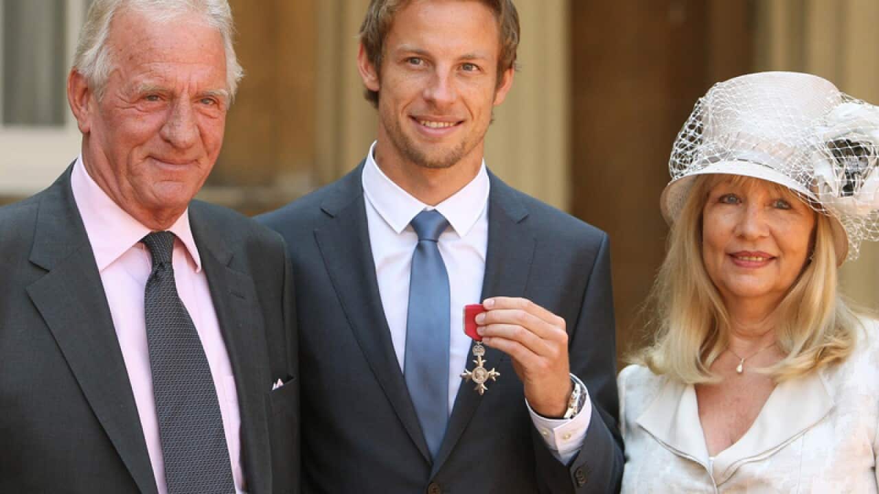 Formula One driver Jenson Button and his parents