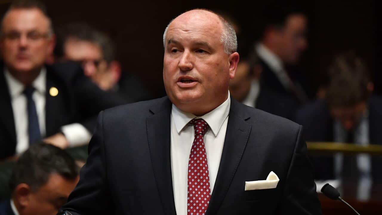 Minister for Police and Emergency Services David Elliott during Question Time in the Legislative Assembly at New South Wales Parliament in Sydney, Tuesday, September 17, 2019. (AAP Image/Dean Lewins) NO ARCHIVING