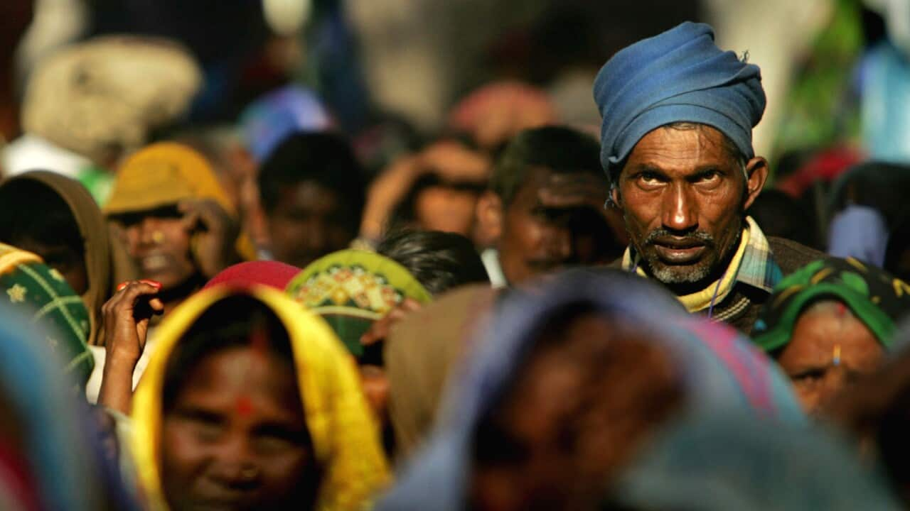 Members of the public listen to a speaker at a rally by National Conference of Dalit Organisations in New Delhi. Dalits belong to the lowest caste. (AP)