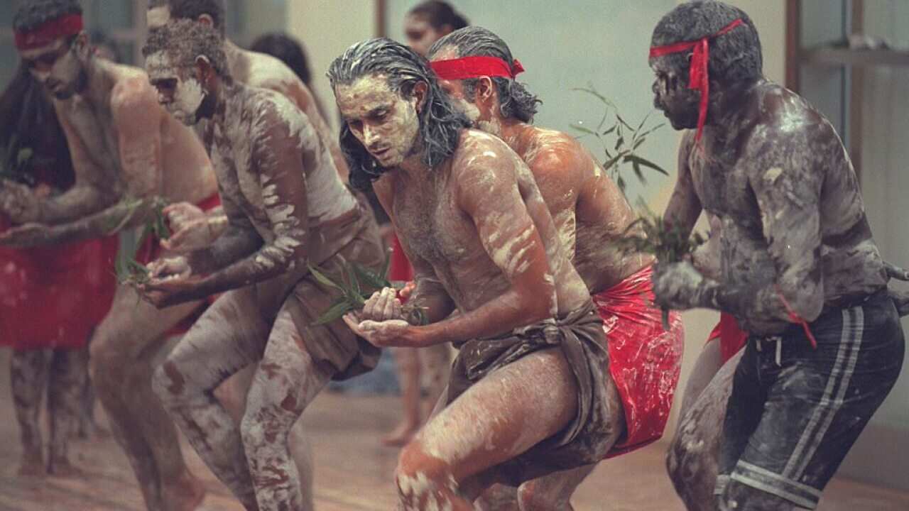 Bangarra Dance Theatre performs during the Corroboree 2000 National Reconciliation Week at the Sydney Opera House.