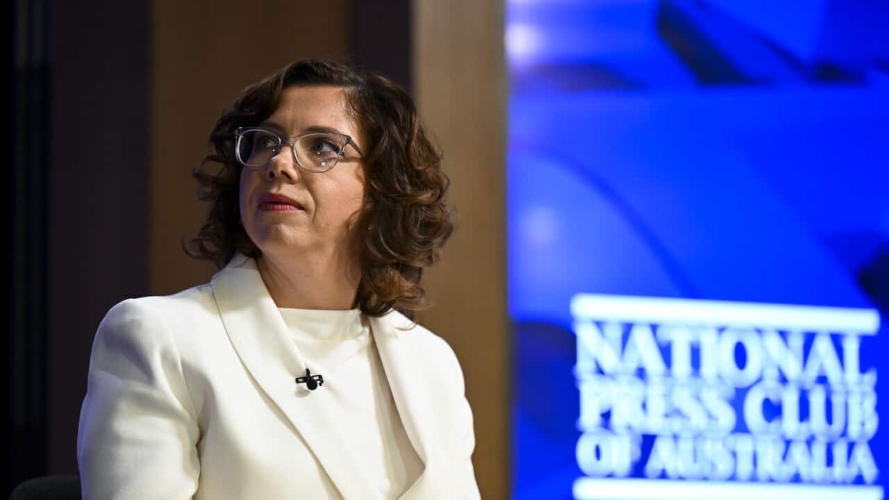 Amanda Rishworth sitting at the National Press Club