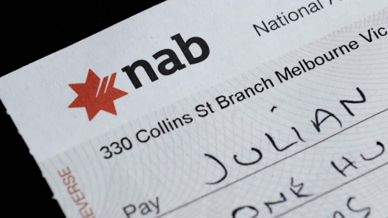A National Australia Bank cheque in Melbourne