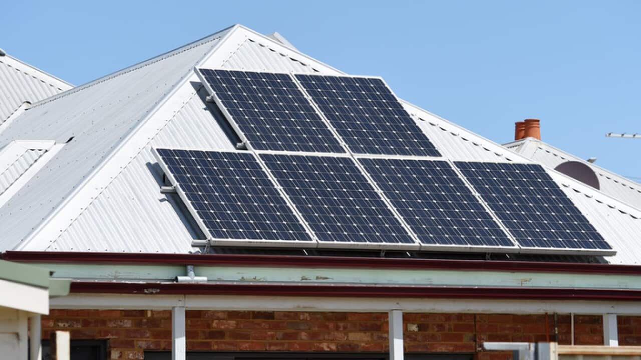 Solar panels on houses in Melbourne, Tuesday. Nov. 8, 2016. (AAP Image/Tracey Nearmy) NO ARCHIVING, EDITORIAL USE ONLY