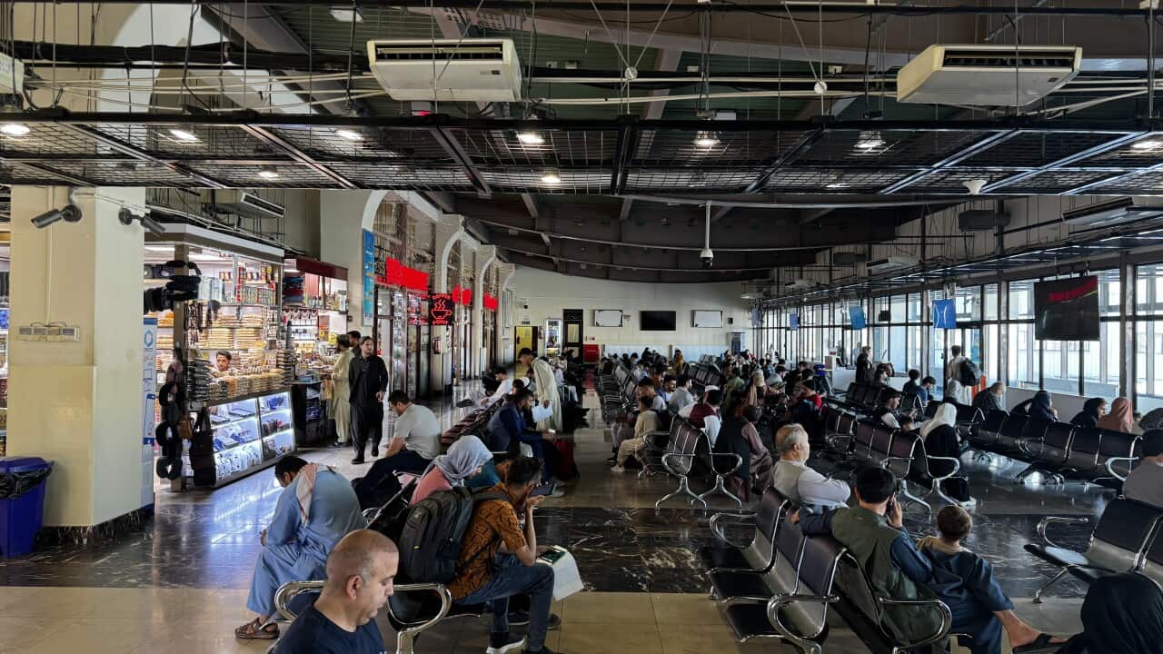 A picture of people at Kabul airport