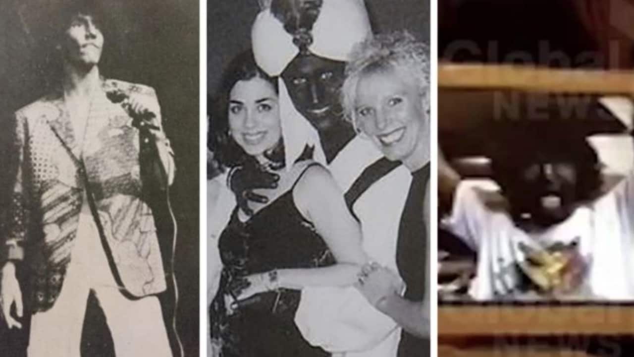 Justin Trudeau blackface in 2001 (centre) and earlier (left and right)