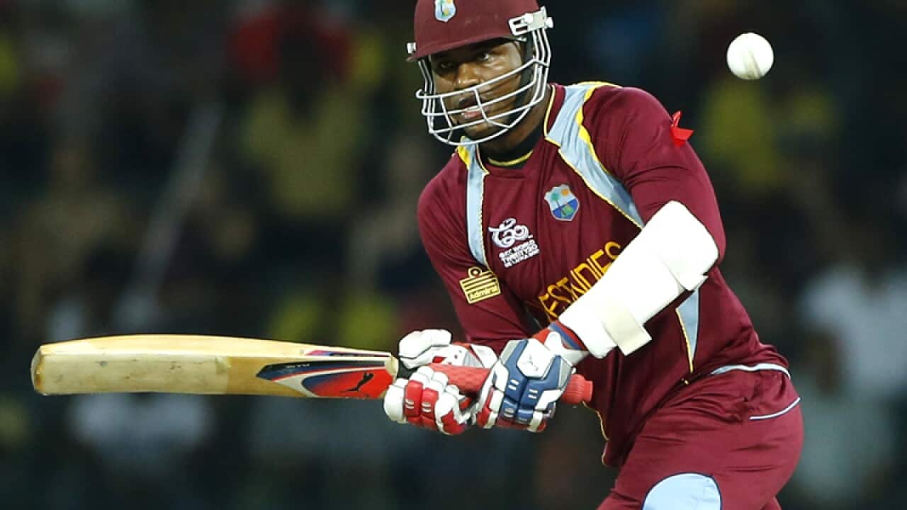 West Indies batsman Marlon Samuels in action.